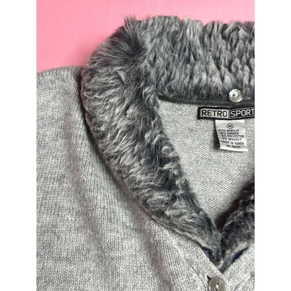 1990s-Y2K. RETRO SPORT Faux Fur. Plush Detachable Collar Cardigan Sweater. S-M - Picture 4 of 9